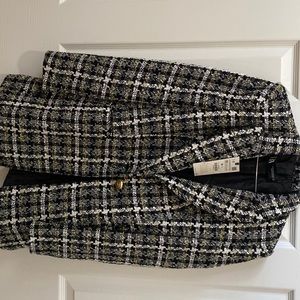 Zara black/white/camel tweed jacket.  XSmall.  New with tags. Mid-weight fabric.